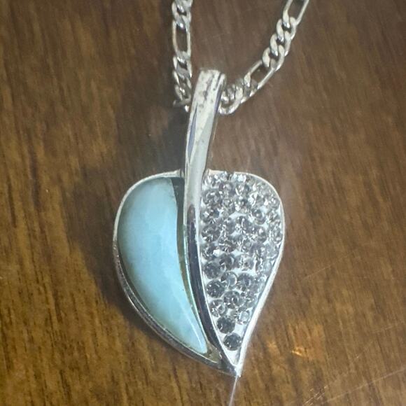 Dune Jewelry-Aquamarine Leaf Necklace - Sterling personalized hand crafted $250 - Picture 3 of 8